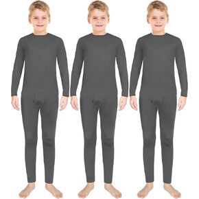 Silkfly 3 Set Boys Thermal Underwear Set Base Layer Fleece Lined Long Johns for Kids Shirt and Pants Set for Boys Winter