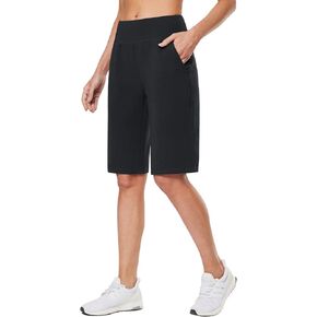 BALEAF Women's 12" Long Bermuda Shorts High Waisted Knee Length Cotton Shorts Pockets Casual Work Lounge