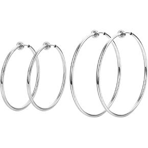 HAISWET Stainless Steel Big Clip On Spring Hoop Earrings 3 Pcs Jewelry Set Gunmetal Tone in Kuwait