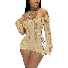 Tinodu المرأة مثير قبالة الكتف الكروشيه محبوك الجوف خارج كم طويل رومبير عارية الذراعين Bodycon نادي الحفلات ليلة السروال القصير in Kuwait
