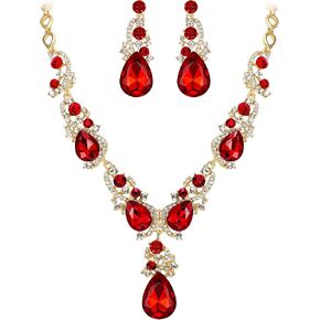 BriLove Women's Wedding Bridal Crystal Multi Teardrop Cluster Statement Necklace Dangle Earrings Set in Saudi Arabia
