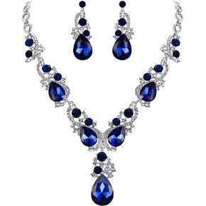 BriLove Women's Wedding Bridal Crystal Multi Teardrop Cluster Statement Necklace Dangle Earrings Set