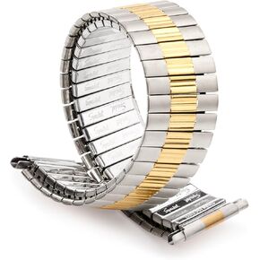 Speidel Men’s Stainless Steel Comfortable Stretch Watch Band, Gold Silver Rose Gold or Dual Tone Replacement Strap,16 Through 22mm, No Clasp