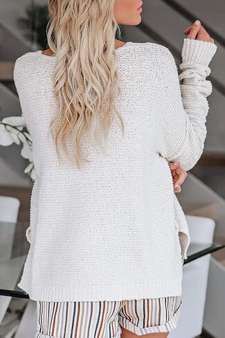 Women’s Off Shoulder Knit Sweaters Oversized V Neck Long Sleeve Loose Lightweight Pullover Tops in Kuwait