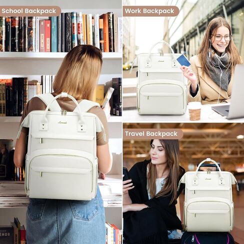 LOVEVOOK Leather Laptop Backpack for Women 17 inch,Travel Backpack Purse Nurse Teacher Backpack Computer Laptop Bag,Professional College Business Work Bags Carry On Backpack with USB Port,Brown in Kuwait