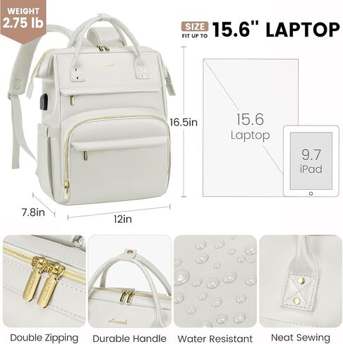 LOVEVOOK Leather Laptop Backpack for Women 17 inch,Travel Backpack Purse Nurse Teacher Backpack Computer Laptop Bag,Professional College Business Work Bags Carry On Backpack with USB Port,Brown in Kuwait