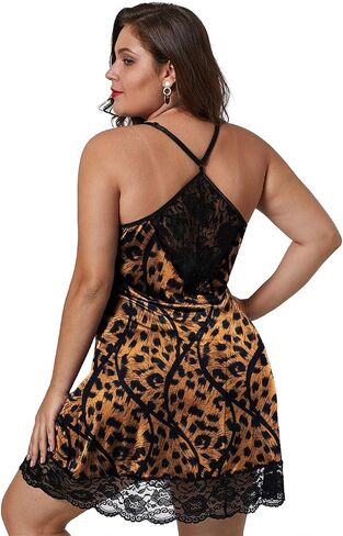 XAKALAKA Women Plus Size Babydoll Lingerie Back Crisscross Lace Trim Chemise Sleepwear in Kuwait