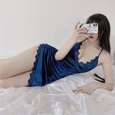 Temptshow Ladies Velvet Sexy Fun Nightdress V Neck Lace Lace Underwear Fabric Perspective One Size in Kuwait