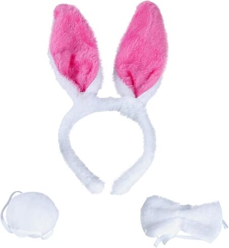 BinaryABC Easter Bunny Rabbit Costume Set,Ears Headband Bow Ties Tail Set,Halloween Costume Assesories in Kuwait