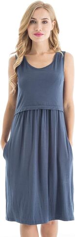 Bearsland Women's Sleeveless Maternity Dress Nursing Breastfeeding Dresses with Pockets in Kuwait