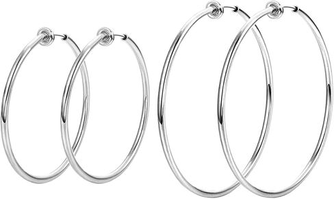 HAISWET Stainless Steel Big Clip On Spring Hoop Earrings 3 Pcs Jewelry Set Gunmetal Tone in Kuwait