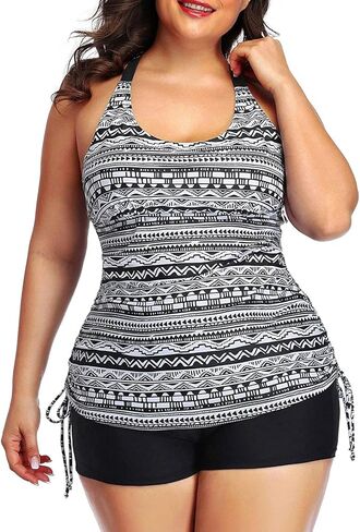Yonique Women Plus Size Tankini with Shorts Two Piece Bathing Suits Athletic Swimsuits Tummy Control Swimwear in Kuwait