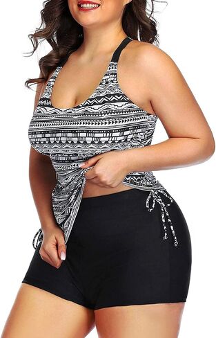 Yonique Women Plus Size Tankini with Shorts Two Piece Bathing Suits Athletic Swimsuits Tummy Control Swimwear in Kuwait