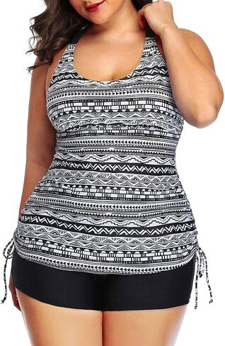 Yonique Women Plus Size Tankini with Shorts Two Piece Bathing Suits Athletic Swimsuits Tummy Control Swimwear in Kuwait