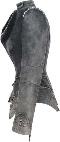 سترة نسائية من الجلد الصناعي ببرشام من Fashion SX مع سحاب لراكبي الدراجات النارية من قماش الدنيم ملابس خارجية للدراجة النارية in Kuwait