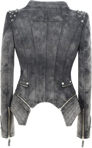 سترة نسائية من الجلد الصناعي ببرشام من Fashion SX مع سحاب لراكبي الدراجات النارية من قماش الدنيم ملابس خارجية للدراجة النارية in Kuwait