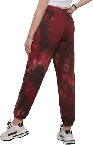utcoco Women's Athletic Fit Drawstring Waist Tie-Dye French Terry Closed Bottom Sports Sweatpant in Kuwait