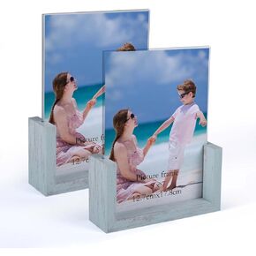 PETAFLOP 4x6 Picture Frame Set of 2, Black Rustic Wooden Photo Frames 4 by 6 Inch with HD Glass, U Shaped Double Sided Menu Holder Sign Card Stand for Tabletop Display