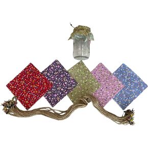 50 Pieces% 100 Cotton Flowered Pattern Fabric Jar Cover Cloth- 6.7'' Jar Cover Cloth With 50 Pieces Beaded Jute Rope in Kuwait