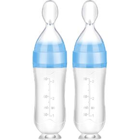 Nuanchu Baby Food Feeder Silicone Squeeze Feeding Spoon Toddler Food Feeder Dispensing Spoon Suction Cup Design Feeder (Blue)