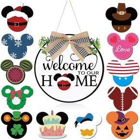 qweryboo علامة أكاليل الترحيب القابلة للتبديل للباب الأمامي، خشبية موسمية قابلة للتبديل للترحيب في منزلنا، علامات هدية الترحيب بالمنزل الجديد لقضاء عطلة عيد الميلاد وعيد الحب وديكور المنزل in Kuwait