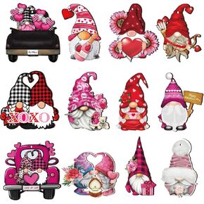 BOUMUSOE 24 قطعة من زخارف عيد الحب جنوم عيد الحب ديكور خشبي معلق، وردي XOXO بوفالو منقوشة شاحنة خشبية معلقة مع حبال للمنزل والذكرى السنوية لحفلات الزفاف وديكور حفلات القزم in Kuwait