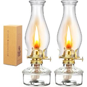 WEERSHUN قطعتين من مصابيح الزيت للاستخدام الداخلي، مصباح الإعصار، فانوس الكيروسين، عتيق، ديكور كبير كلاسيكي مع فتيل نار قابل للتعديل للاستخدام المنزلي الداخلي، ارتفاع 13.2 بوصة (شفاف) in Kuwait