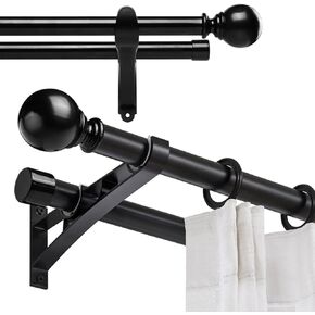 قضبان ستائر مزدوجة للنوافذ من 66 إلى 120، قطر 1 بوصة مجموعة قضبان ستائر مزدوجة معدنية شديدة التحمل، قضيب ستارة قابل للتعديل مثبت على الحائط لغرفة المعيشة وغرفة النوم in Kuwait