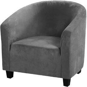 High Stretch Velvet Club Chair Cover Slipcover Tub Chair Cover Armchair Sofa Couch Slipcover with Elastic Bottom Furniture Protector for Living Room (Beige, Chair Cover and Ottoman)