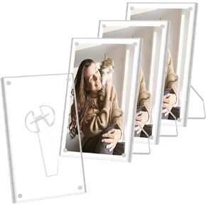 EHWINE 4 Pack 4x6 Acrylic Picture Frames, Clear Magnetic Photo Frames, Double Sided Self Standing Picture Frames for Home Office Tabletop Display, Use as 4x6 Frame, 3.5x5 Floating Frame in Saudi Arabia