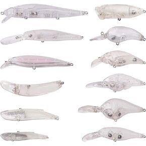Unpainted Fishing Lures Crankbait Blanks Hard Lures Kit with 3D Eyes Blank Fishing Lure Making Kit Lipless Crankbait Minnow Popper Jerkbait VIB Clear Bodies in Saudi Arabia
