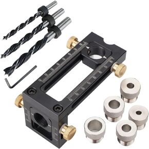 Boloniprod Screw Jig 2-in-1 Adjustable Woodworking Drilling Puncher Locator Dowel Drill Guide Kit,4-Hole 6/8/10/12mm Pin Fixture Woodworking Hole Drill Bit Set for Bed Cabinet Screws Punch Locator in Saudi Arabia