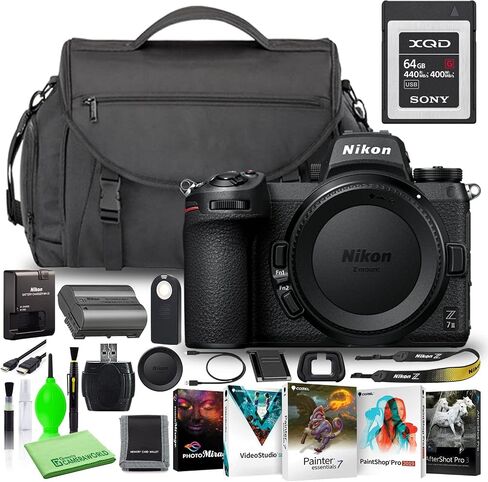 Nikon Z 7II 45.7MP Mirrorless Digital Camera (Body Only) (1653) USA Model Deluxe Bundle with 64GB XQD Memory Card + Nikon Digital Camera Bag + Corel Editing Software + Much More in Saudi Arabia