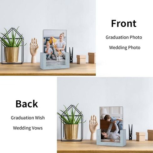 PETAFLOP 4x6 Picture Frame Set of 2, Black Rustic Wooden Photo Frames 4 by 6 Inch with HD Glass, U Shaped Double Sided Menu Holder Sign Card Stand for Tabletop Display in Saudi Arabia