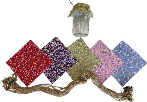 50 Pieces% 100 Cotton Flowered Pattern Fabric Jar Cover Cloth- 6.7'' Jar Cover Cloth With 50 Pieces Beaded Jute Rope in Kuwait