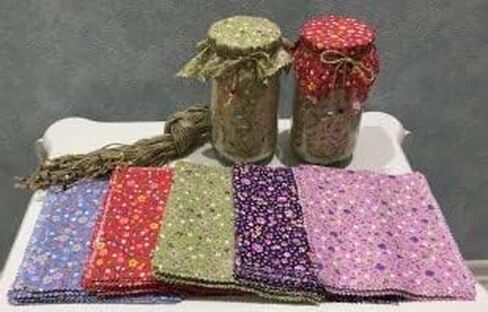 50 Pieces% 100 Cotton Flowered Pattern Fabric Jar Cover Cloth- 6.7'' Jar Cover Cloth With 50 Pieces Beaded Jute Rope in Kuwait