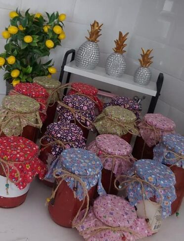 50 Pieces% 100 Cotton Flowered Pattern Fabric Jar Cover Cloth- 6.7'' Jar Cover Cloth With 50 Pieces Beaded Jute Rope in Kuwait