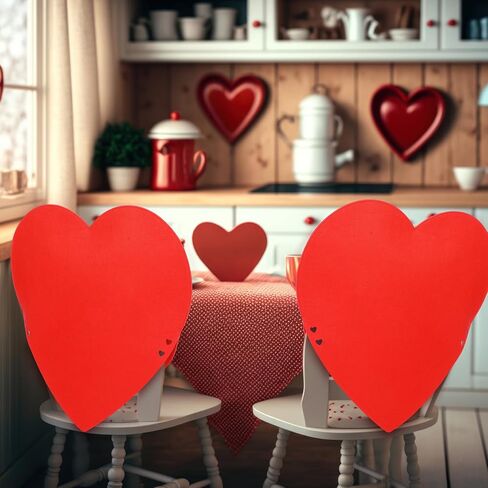 VitalCozy 2 Pcs Valentine's Day Heart Chair Covers Valentines Chair Back Cover Felt Valentine's Day Decorations Red Heart Removable Dining Chair Seat Covers for Living Room Wedding Valentine Decor in Saudi Arabia