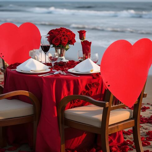 VitalCozy 2 Pcs Valentine's Day Heart Chair Covers Valentines Chair Back Cover Felt Valentine's Day Decorations Red Heart Removable Dining Chair Seat Covers for Living Room Wedding Valentine Decor in Saudi Arabia