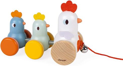 Janod - Classic Pull Along Wooden Hen and Chicks - Ages 18 Months+ - J08259 in Saudi Arabia