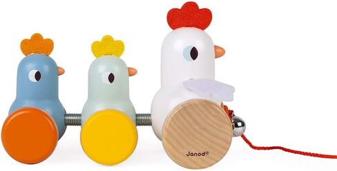 Janod - Classic Pull Along Wooden Hen and Chicks - Ages 18 Months+ - J08259 in Saudi Arabia