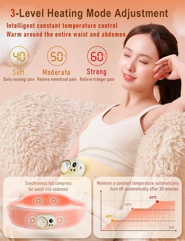 Heating Pad for Period Cramps Portable Cordless w 3 Timer Setting Fast Heated Electric Rechargeble Battery Massager Vibration Modes Adjustable Waist Belt Menstrual Pain Relief Gift for Women Girl in Kuwait