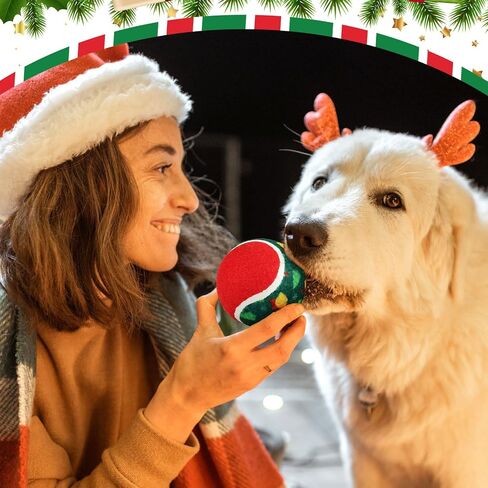 Hiboom 48 Pieces Christmas Tennis Balls for Dogs 2.5 Inches Xmas Dog Toys Ball Pet Interactive Toy for Small Medium Large Dogs Teething Chew Training Playing Toys Christmas Pet Gift in Saudi Arabia