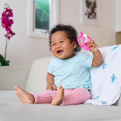 Original Teething Toy for Baby 3 Months+, BPA-Free Food Grade Silicone, Easy to Hold & Naturally Fits in Mouth, Stimulates and Massages Sore Gums, Pink in Kuwait