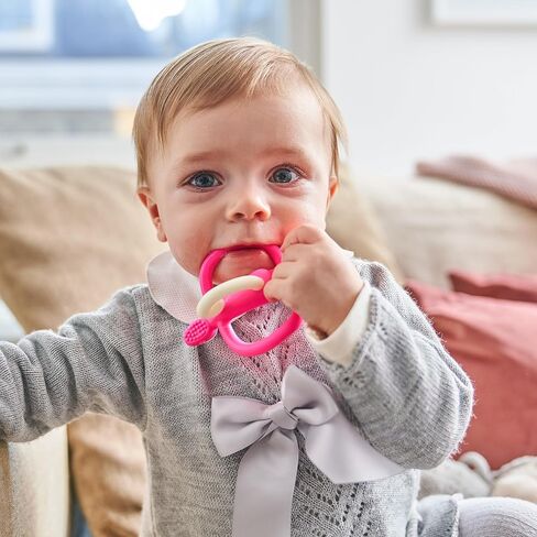 Original Teething Toy for Baby 3 Months+, BPA-Free Food Grade Silicone, Easy to Hold & Naturally Fits in Mouth, Stimulates and Massages Sore Gums, Pink in Kuwait