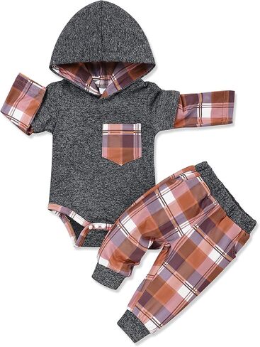 oklady Baby Boy Clothes Hoodie Romper Tops Patterned Pants Newborn Boy Outfits Fall Winter Clothes for Baby Boys in Kuwait