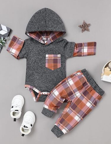 oklady Baby Boy Clothes Hoodie Romper Tops Patterned Pants Newborn Boy Outfits Fall Winter Clothes for Baby Boys in Kuwait