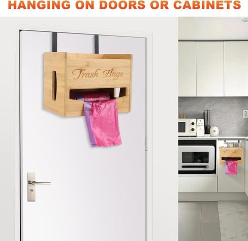 Extra Large Trash Bag Holder Dispenser, Bamboo Garbage Bag Holder Dispenser Over The Door Or Cabinet, Under Sink Storage, Wall Mounted, Countertop Organizer For Kitchen And Laundry in Kuwait