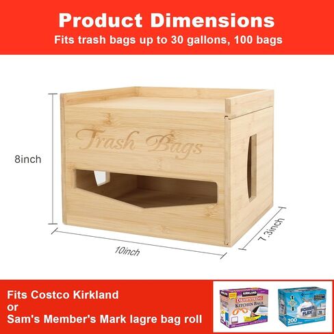 Extra Large Trash Bag Holder Dispenser, Bamboo Garbage Bag Holder Dispenser Over The Door Or Cabinet, Under Sink Storage, Wall Mounted, Countertop Organizer For Kitchen And Laundry in Kuwait