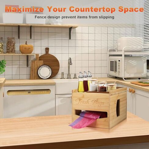 Extra Large Trash Bag Holder Dispenser, Bamboo Garbage Bag Holder Dispenser Over The Door Or Cabinet, Under Sink Storage, Wall Mounted, Countertop Organizer For Kitchen And Laundry in Kuwait